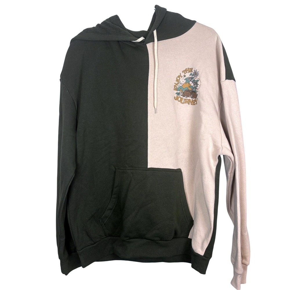 Hybrid Enjoy The Journey‎ Colorblock Hoodie Olive Green Sweatshirt Mens L